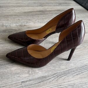 Nine West Croc-Embossed Pointed-Toe Pumps in Dark Brown